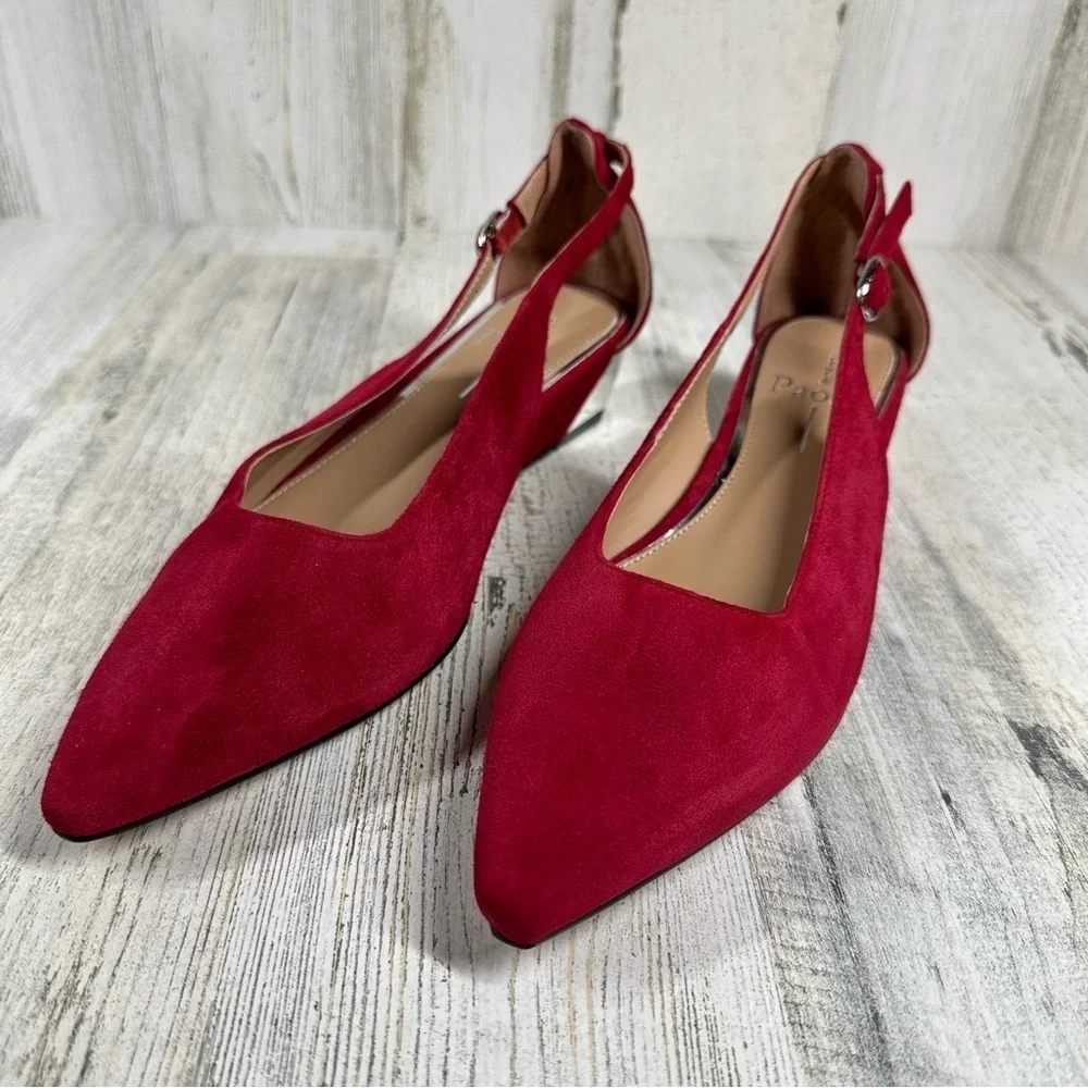New Linea Paolo Velia Low Wedge Pump Red Suede‎ #157